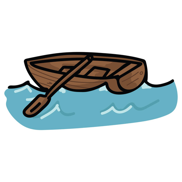 ●海の波に乗ったかわいい帆船漫画ベクトルイラストモチーフセット。船乗りブログ、木製グラフィック、ボートウェブボタンのための手描きの孤立した航海要素クリップアート. - ベクター画像