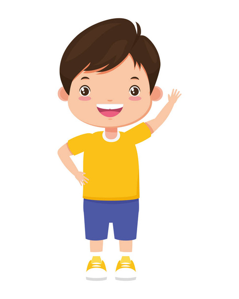 Счастливый мальчик машет рукой
 - Вектор,изображение