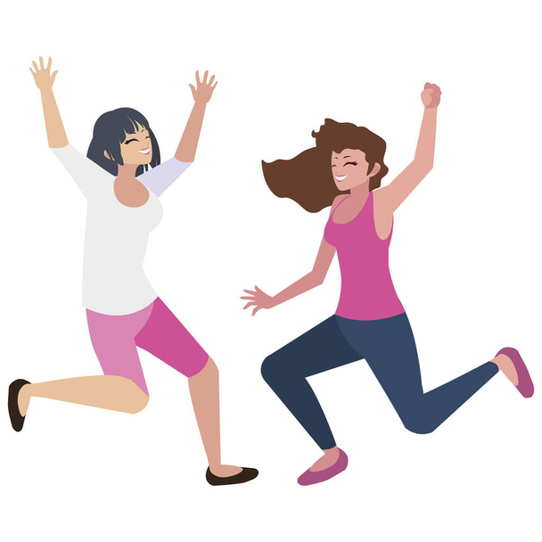 happy young women celebrating characters - Vector, Image