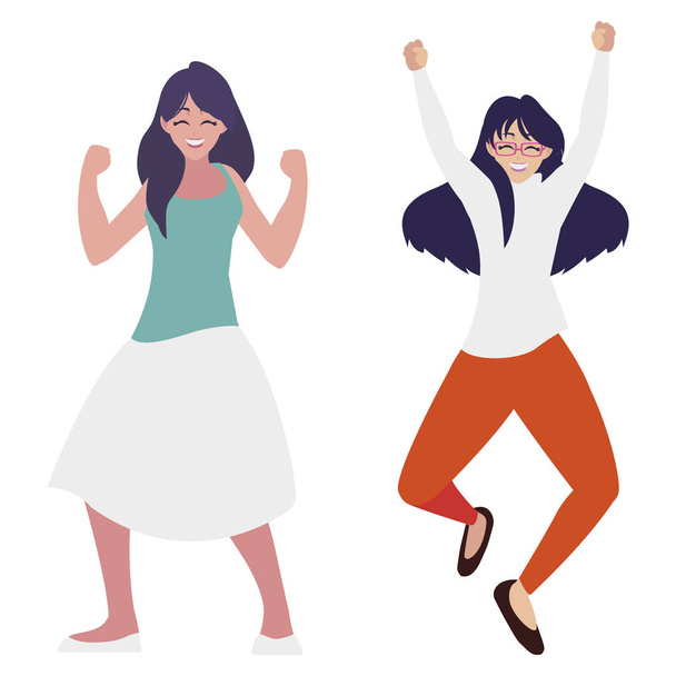 glückliche junge Frauen feiern Charaktere - Vektor, Bild