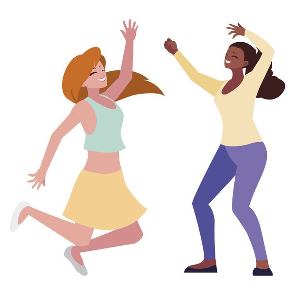 ευτυχισμένοι νεαρές διαφυλετικός γυναίκες που γιορτάζουν - Διάνυσμα, εικόνα