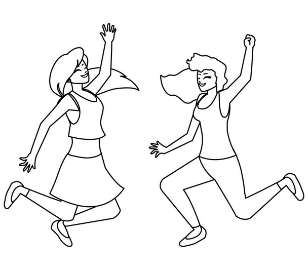 boldog fiatal nők ünneplők karakterek - Vektor, kép