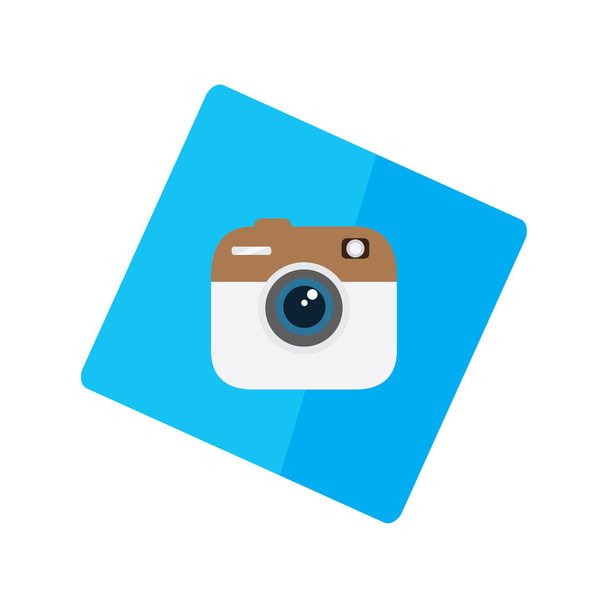Símbolo de câmara isolado num autocolante azul
 - Vetor, Imagem