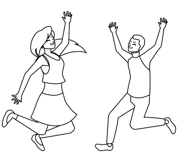 boldog fiatal pár ünneplő karakterek - Vektor, kép