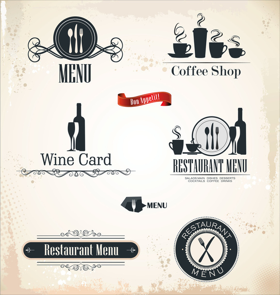 Restaurant and cafe retro labels - Vettoriali, immagini