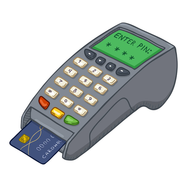 Vector Cartoon Payment Terminal with Credit Card Inside It. - Vector, Image