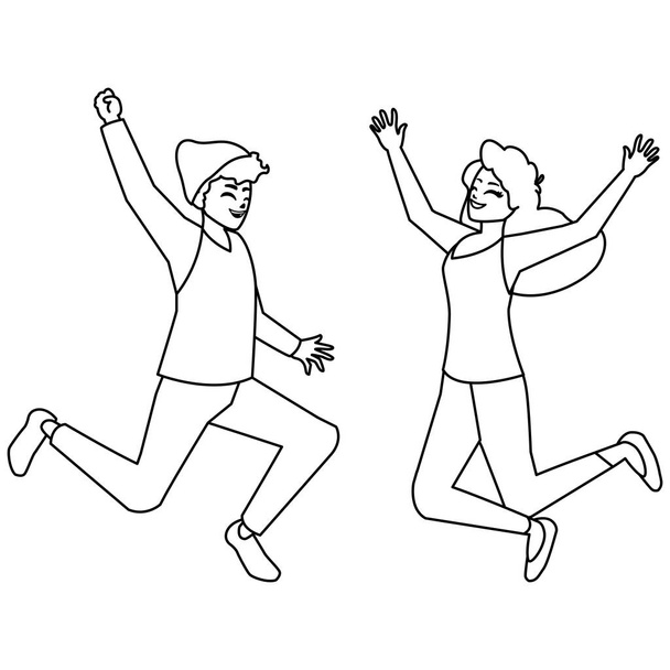 ευτυχισμένο νεαρό ζευγάρι γιορτάζει τους χαρακτήρες - Διάνυσμα, εικόνα