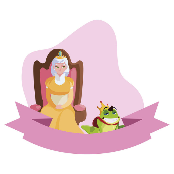 Kuningatar valtaistuimella rupikonnan prinssi merkkiä
 - Vektori, kuva