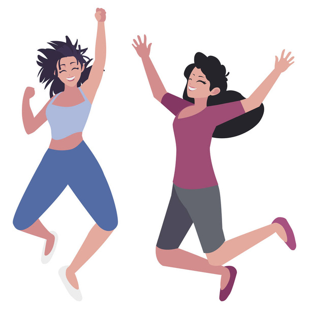 happy young women celebrating characters - Vector, Image