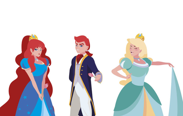 prince charming and two princess of tales characters - Vector, Image