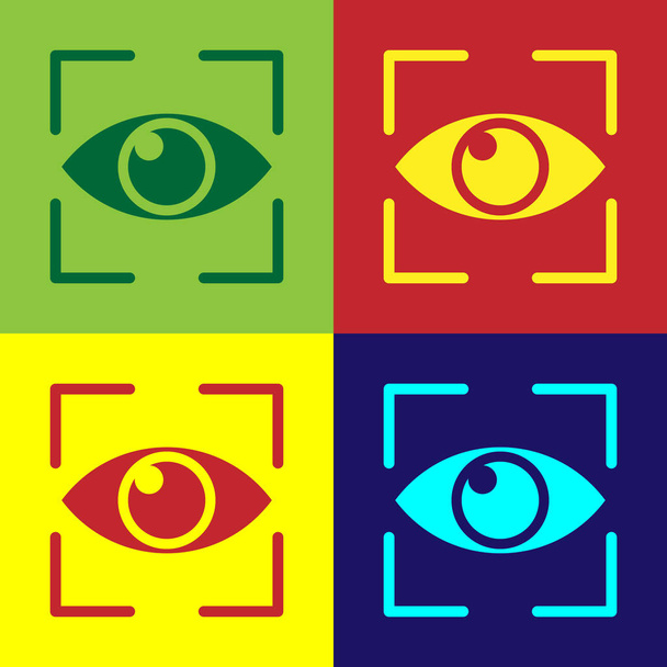 Kleur oog scan pictogram geïsoleerd op kleur achtergronden. Scanning Eye. Beveiligingscontrole symbool. Cyber Eye teken. Vector illustratie - Vector, afbeelding