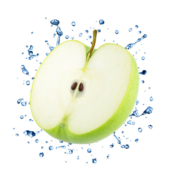 Half of Green Apple with Water Splashes Isolated on White Background - Фото, зображення
