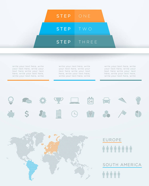 Infographic 3D piramide wereld kaart ontwerp - Vector, afbeelding