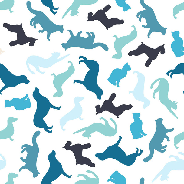 Flat Dog and Cat Vector Seamless Pattern And Background - Vector, Imagen
