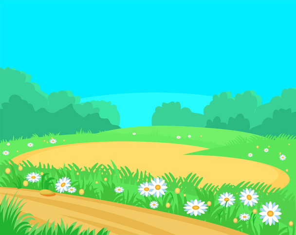 Мультфильм пейзажная поляна, лужайка для игр и отдыха
 - Вектор,изображение