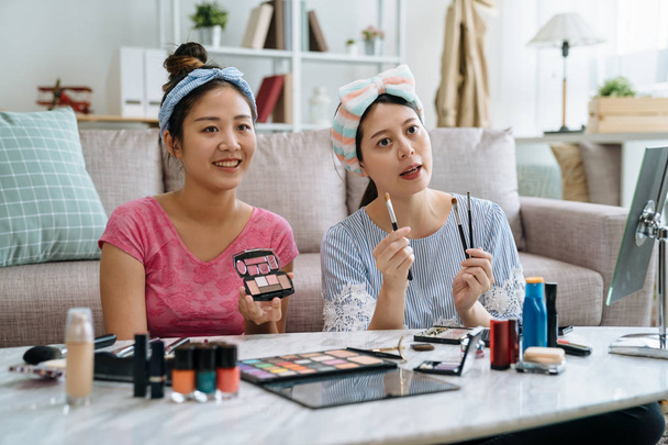 women reviewing beauty products on video blog - Photo, Image