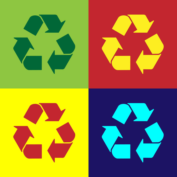 Symbolsymbol auf farbigen Hintergründen isoliert. Rundpfeil-Symbol. Umwelt recyclingfähig go green. Vektorillustration - Vektor, Bild