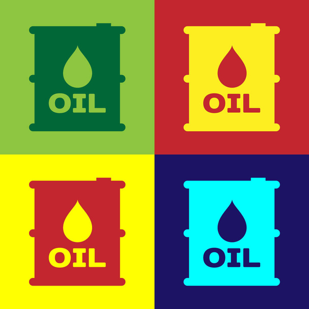 Hlavová ikona barevného oleje izolovaná na barevných pozadí. Zásobník olejového bubnu. Pro infografiku, palivo, průmysl, moc, ekologii. Vektorová ilustrace - Vektor, obrázek