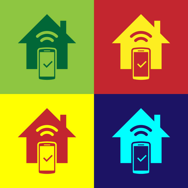 Color Smart Home-ikona systemu zdalnego sterowania, odizolowana na kolorowym tle. Ilustracja wektorowa - Wektor, obraz