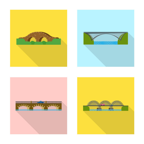 Vector illustration of bridgework and bridge symbol. Collection of bridgework and landmark stock symbol for web. - Vetor, Imagem