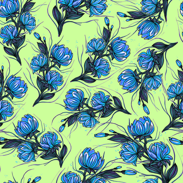 Watercolor floral seamless pattern. Hand painted design template. - 写真・画像