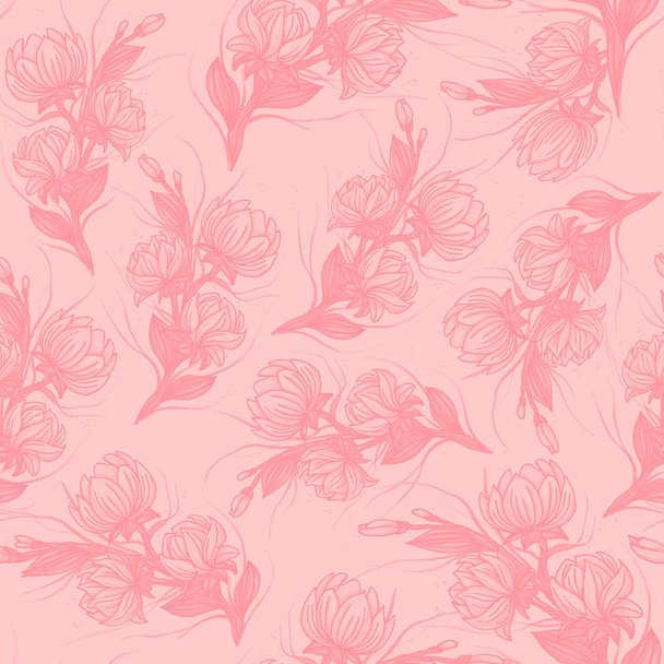 floral pattern in doodle style with flowers and leaves. Gentle, spring floral background - Foto, Imagem