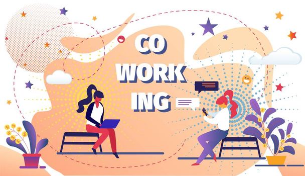 Coworking Space with Creative People Remote Worker - Vector, Image