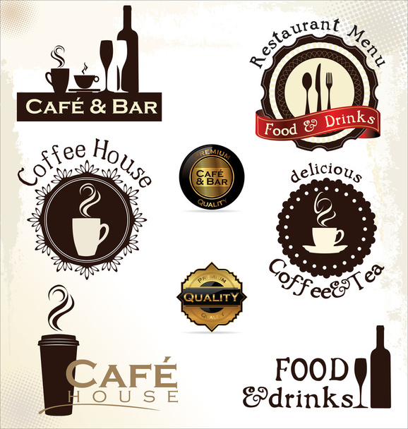 Food and drinks labels for restaurant and cafe - Vector, Imagen