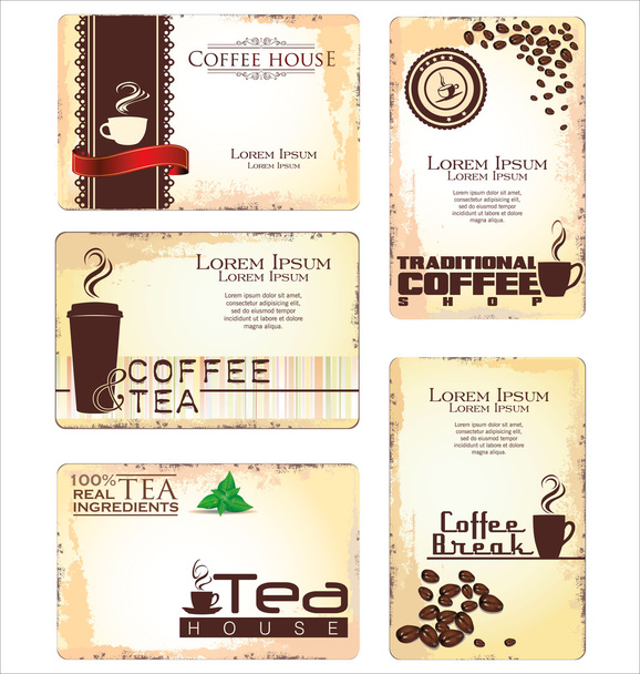 Set of 5 business cards for cafe - Διάνυσμα, εικόνα