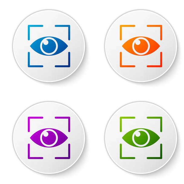Icône Color Eye scan isolée sur fond blanc. Un oeil qui scanne. Symbole de sécurité. Cyber eye sign. Définir des icônes dans les boutons cercle. Illustration vectorielle
 - Vecteur, image