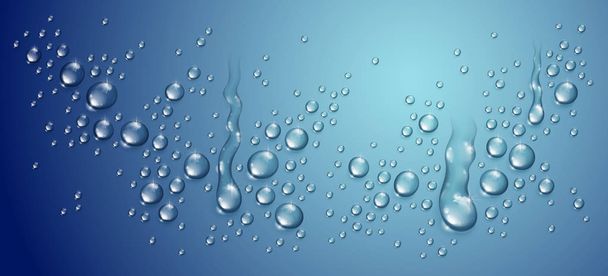 Wassertropfen in Dusche oder Pool, Kondensat oder Regentropfen reali - Vektor, Bild