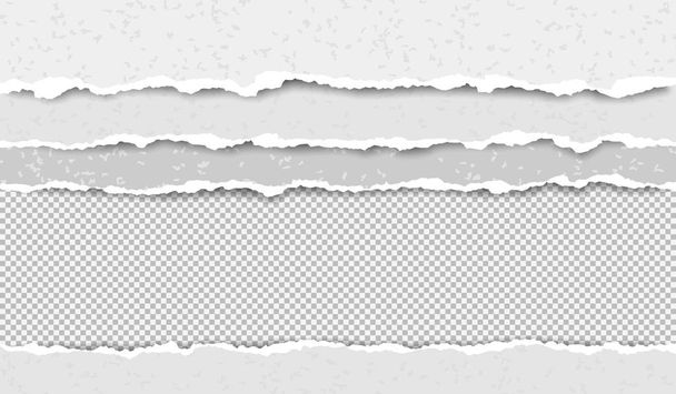 Conjunto de tiras de papel granulado en blanco rasgado y desgarrado con sombra suave están sobre un fondo cuadrado. Ilustración de plantilla vectorial
 - Vector, Imagen