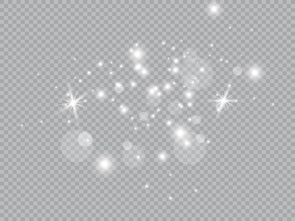Polvo blanco. Las chispas blancas y las estrellas doradas brillan con una luz especial. El vector brilla sobre un fondo transparente. Patrón abstracto de Navidad. Partículas de polvo mágico chispeantes
. - Vector, imagen