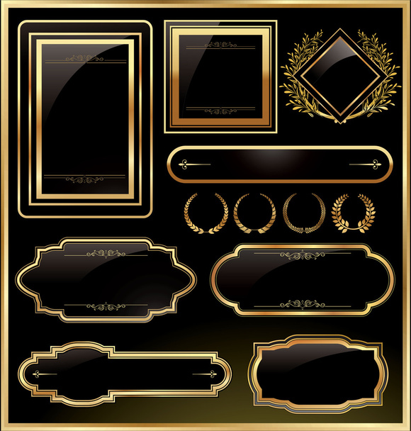 Empty gold and black label - Vector, Imagen