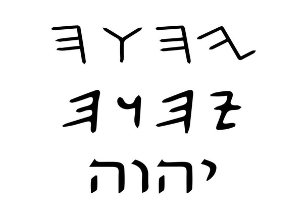 Το τετραγράμματο: στα εβραϊκά και το YHWH στη λατινική γραφή, είναι το τετράγραμμα βιβλικό όνομα του Θεού του Ισραήλ. Τα βιβλία της Τορά και της υπόλοιπης εβραϊκής Βίβλου περιέχουν αυτό το εβραϊκό όνομα - Διάνυσμα, εικόνα