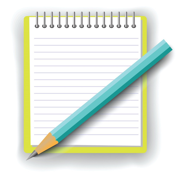 Notitieboek en potlood op witte achtergrond - Vector, afbeelding