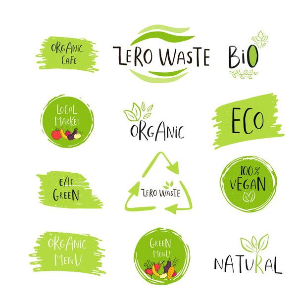 Handgezeichnetes Null-Abfall-Logo oder -Schild. Umweltplakette, Etikett zum Einkaufen, - Vektor, Bild