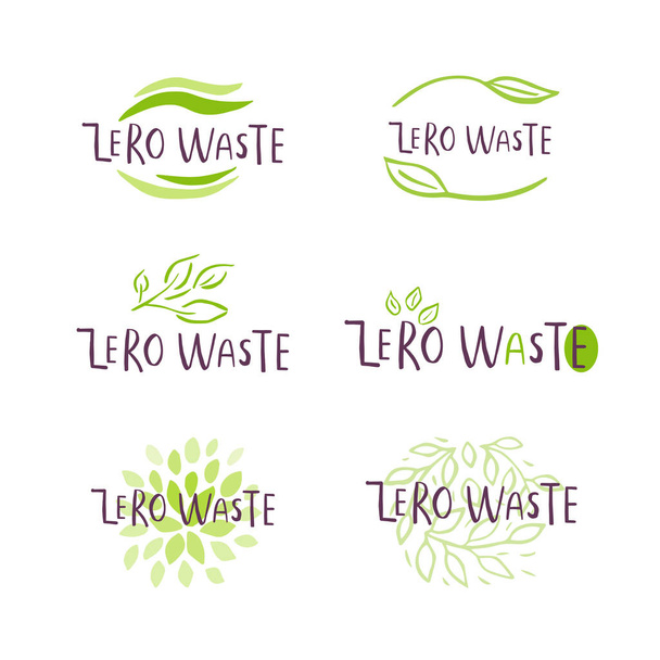 Logotipo o signo de cero residuos dibujado a mano. Eco insignia, etiqueta para ir de compras
, - Vector, imagen