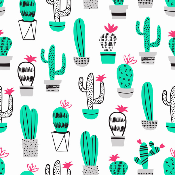 Cactus kid seamless pattern. Vector decoration. - Вектор, зображення