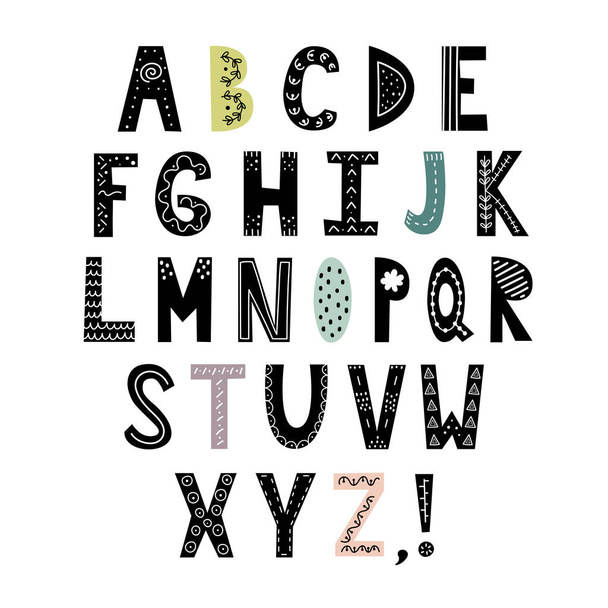 Alphabet in scandinavian style. Hand drawn letters, stylish abc - Vektör, Görsel