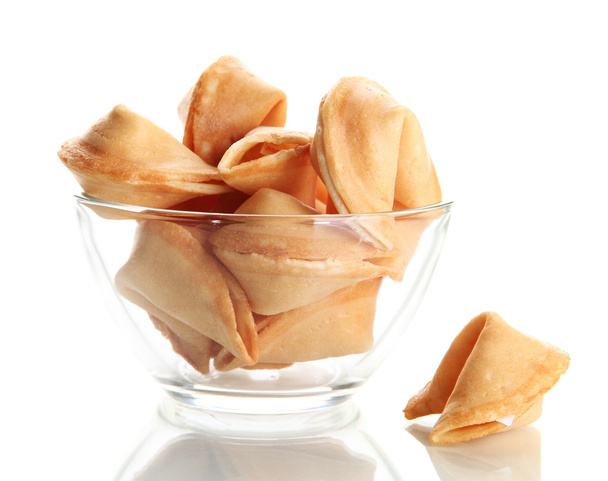Fortune cookies in bowl, isolated on white - Photo, image