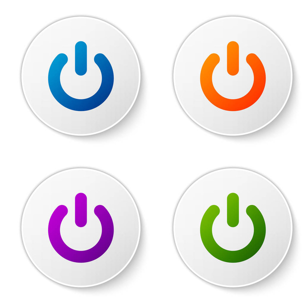 白い背景に分離されたカラー電源ボタンアイコン。スタートサイン。フラットなデザイン。円のボタンにアイコンを設定します。ベクトルイラストレーション - ベクター画像