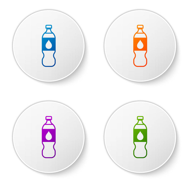 Farbflasche mit Wassersymbol isoliert auf weißem Hintergrund. Soda Aqua Drink Zeichen. setzen Sie Symbole in Kreis-Buttons. Vektorillustration - Vektor, Bild