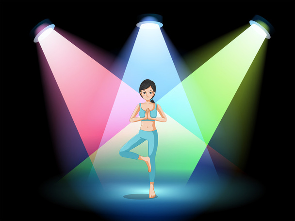 A girl doing yoga in the middle of the stage - Vector, Image
