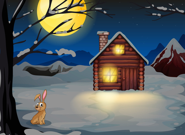 A rabbit outside the house in a moonlight scenery - Вектор, зображення