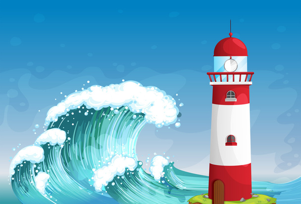 A lighthouse in the middle of the sea with high waves - Vecteur, image