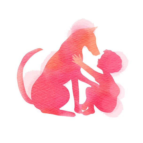 Un enfant jouant avec la silhouette du chien sur fond aquarelle. Th h
 - Vecteur, image