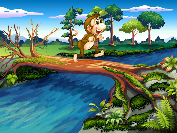 Un mono cruzando el río
 - Vector, Imagen