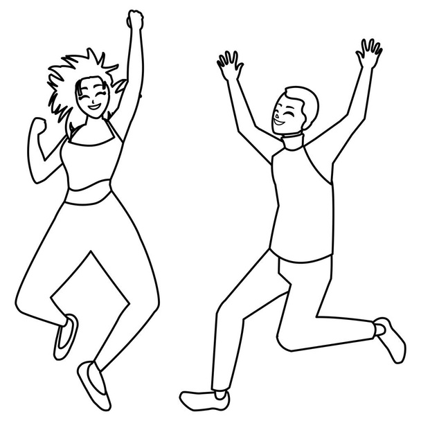 ευτυχισμένο νεαρό ζευγάρι γιορτάζει τους χαρακτήρες - Διάνυσμα, εικόνα
