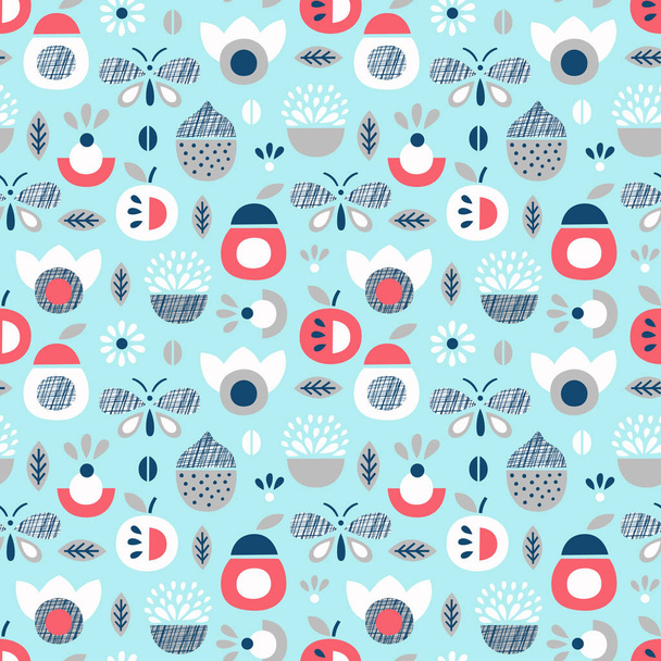 Fruit and butterfly seamless pattern. Vector illustration. Wrapp - Vector, Image